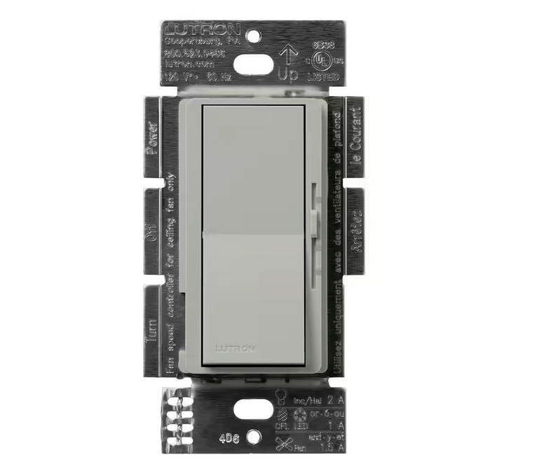 Diva 3-Speed Fan Control and Light Switch, Single-Pole/3-Way, 1.5A Fan/1A LED, Pebble (DVSCFSQ-LF-PB) - 91009501791