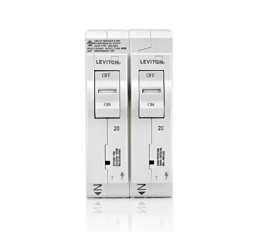 Leviton Surge Protective Device with Two 20 Amp 1-Pole Standard Thermal Magnetic Branch Circuit Breakers - 91010138092