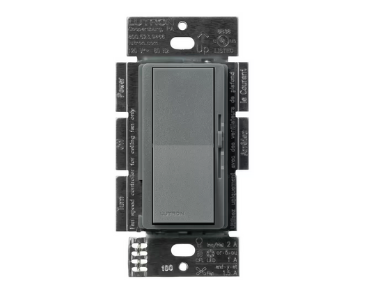 Diva 3-Speed Fan Control and Light Switch, Single-Pole/3-Way, 1.5A Fan/1A LED, Slate (DVSCFSQ-LF-SL) - 91009501799