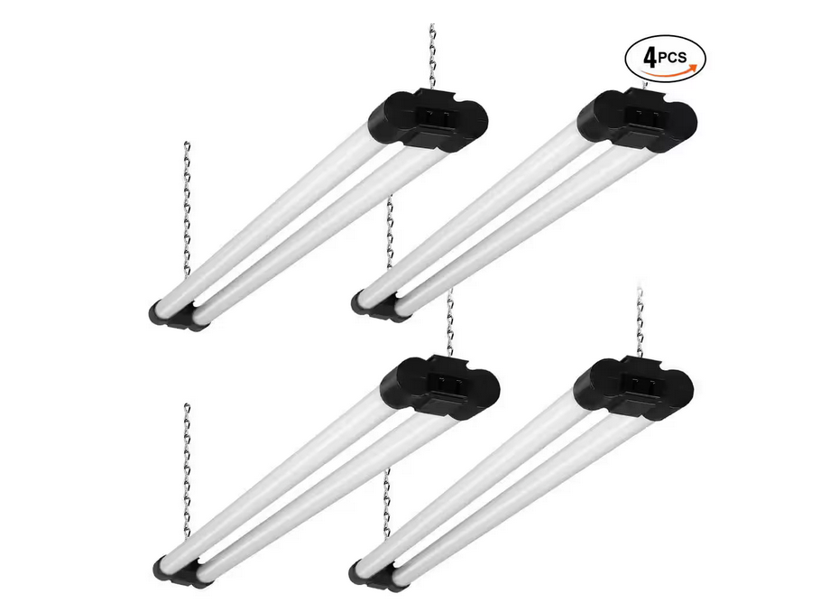 LED Ceiling Light 4 ft. 40-Watt Equivalent Integrated LED Shop Light 4500 LM with ON/OFF Switch for Garage Home 4-Pack - 91010440790