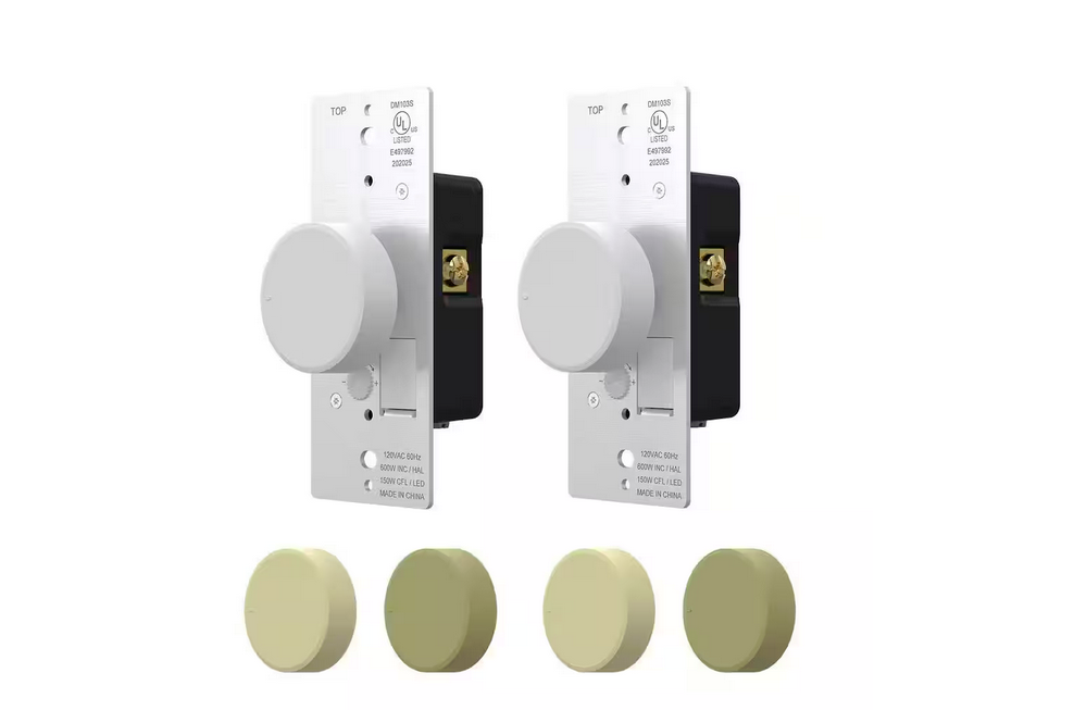 Rotary Dimmer Switch for Dimmable LED, CFL and Incandescent Bulbs, Single Pole/3-Way, with Three Knobs (2-Pack) - 91006608239