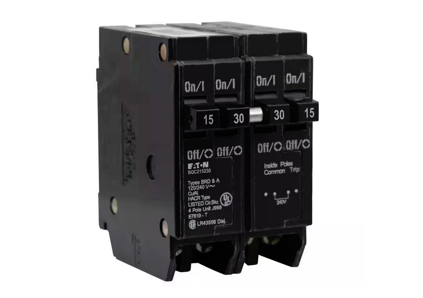 BR 1-15 Amp 2 Pole and 1-30 Amp 2 Pole BQC (Common Trip) Quad Circuit Breaker - 91001862381