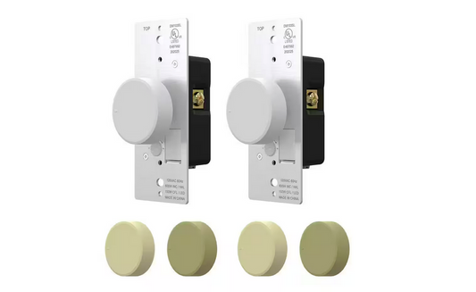 Rotary Dimmer Switch for Dimmable LED/CFL and Incandescent Bulbs, Single Pole/3-Way, White/Ivory/Almond (2-Pack) - 91006545943