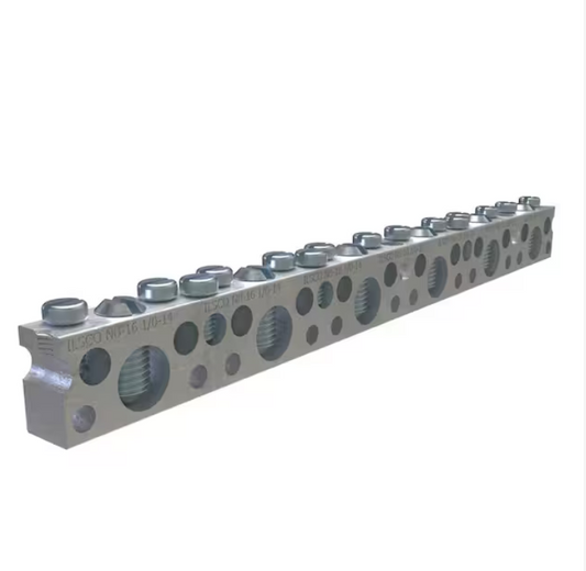 Copper Neutral Bar Connector, Large Conductor Range 1/0-14, Small Range 6-14,6 Large Ports, 15 Small Ports, 2-Holes - 91006426850