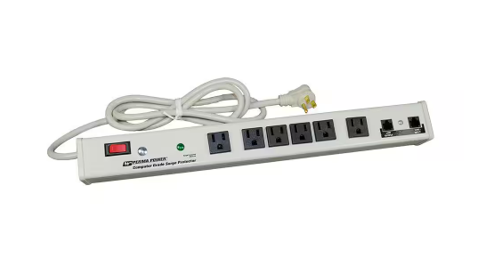 Wiremold Perma Power 6-Outlet 15Amp Computer Grade Surge Strip w/ Lighted On/Off Switch and Surge Protector, 15 ft. Cord - 91000541573