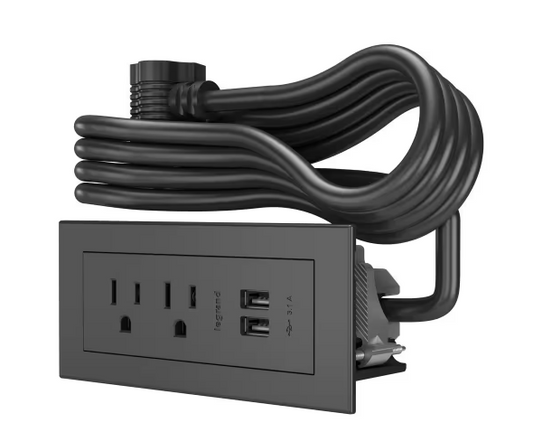 10 ft. Cord 15 Amp 2-Outlet and 2 Type A USB radiant Recessed Furniture Power Strip in Black - 91005774715