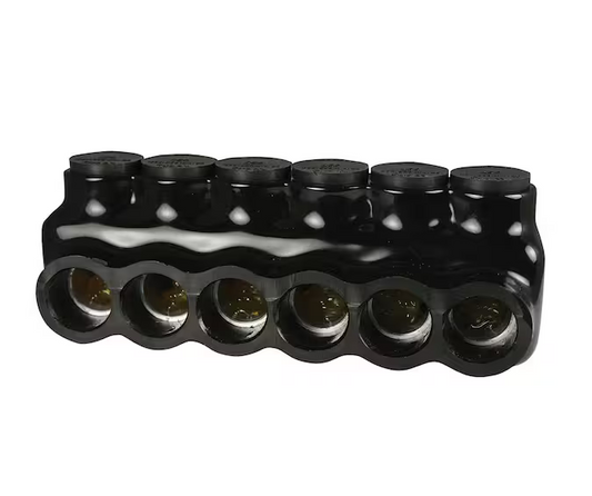 6 AWG - 250 MCM 600-Volt 6 Ports Multi Tap Connector, Insulated Single Sided Entry, Black - 91004501542