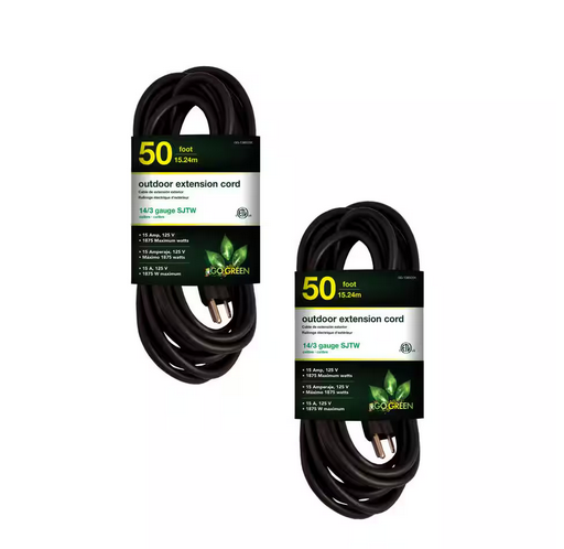 50 ft. 14/3 SJTW Outdoor Extension Cord - Black (2-Pack)