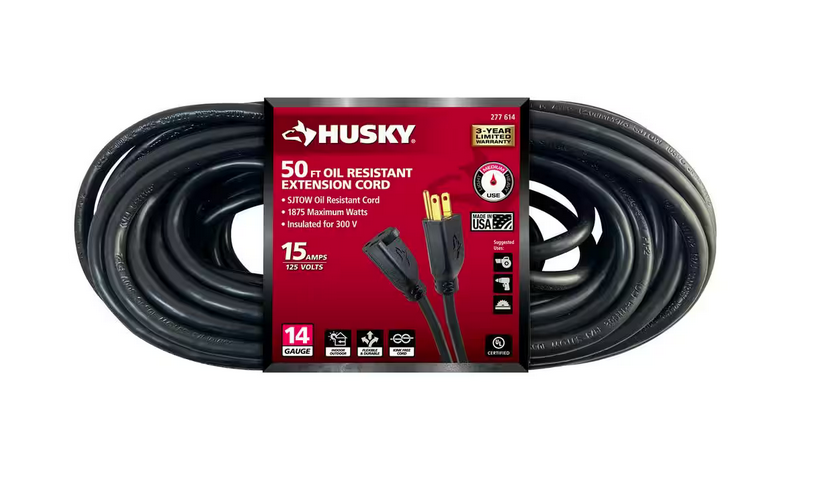 50 ft. 14/3 Medium Duty Indoor/Outdoor Oil Resistant Extension Cord, Black - 9277614