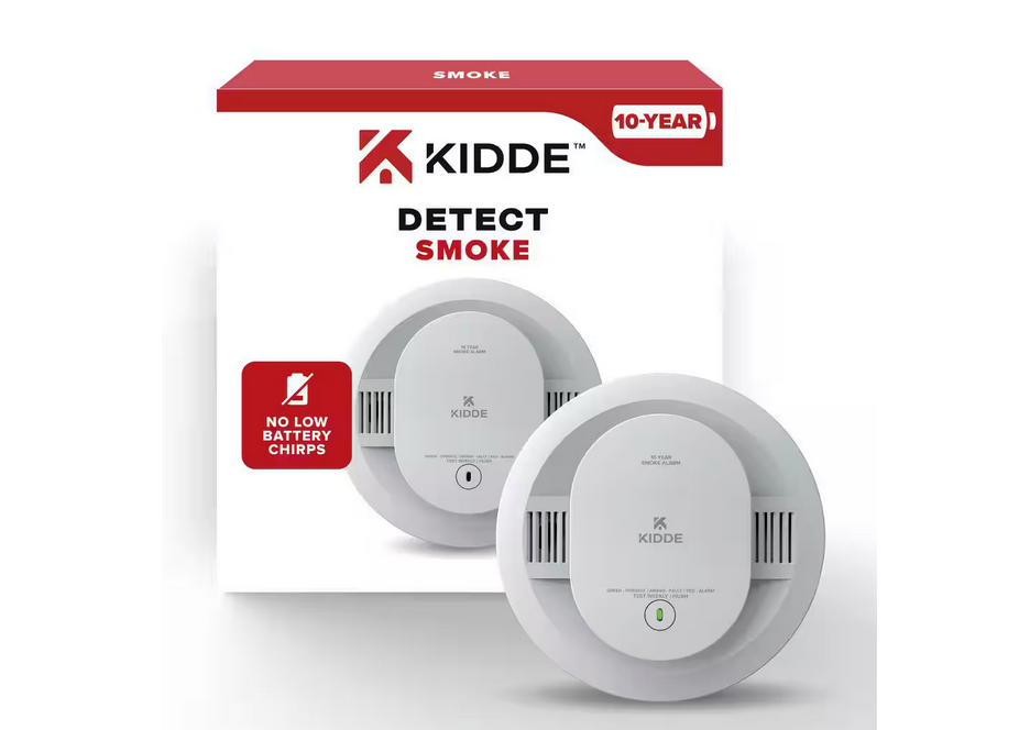 10-Year Battery Powered Smoke Detector with Alarm LED Warning Lights - 91010608813