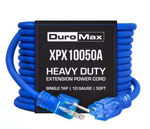 50 ft. 10/3 SJEOOW 15 Amp 120-Volt 1875-Watt Indoor/Outdoor -58° F - 221° F Triple Tap Blue Lighted Extension Power Cord - 91011829844