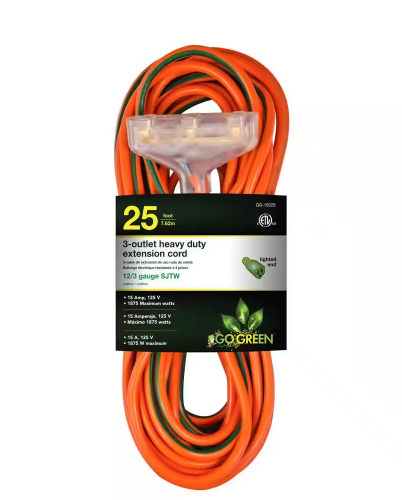 25 ft. 3-Outlet 12/3 Heavy Duty Extension Cord - Orange - 91001473498