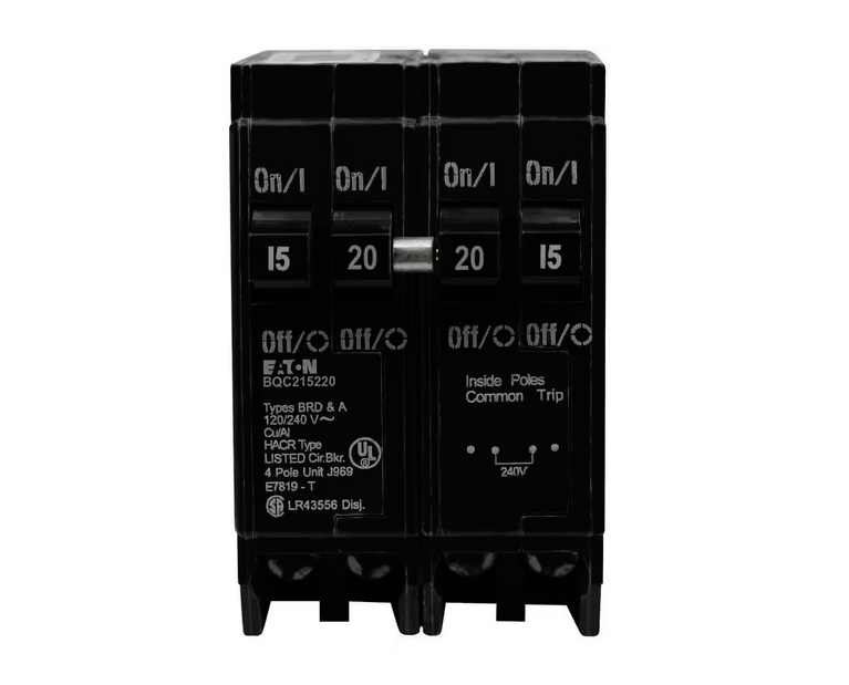 BR 1-15 Amp 2 Pole and 1-20 Amp 2 Pole BQC (Common Trip) Quad Circuit Breaker - 91001862370