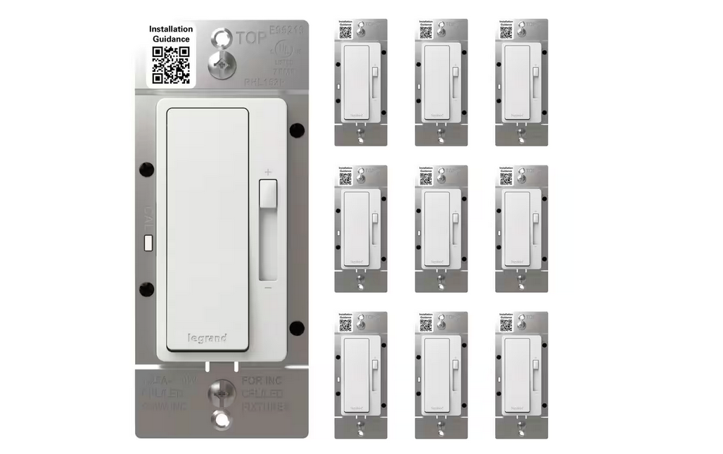 radiant 150-Watt Single-Pole/3-Way LED Advanced Decorator Rocker Dimmer, White (10-Pack) - 91010854173