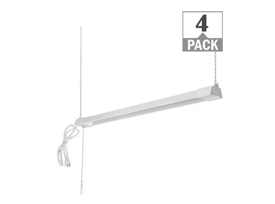 3 ft. Plug-in LED Shop Light with Pull Chain 3000 Lumens Garage Light Workshop Basement 4000K Bright White (4-Pack) - 91009895759