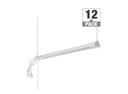 3 ft. Plug-in LED Shop Light with Pull Chain 3000 Lumens Garage Light Workshop Basement 4000K Bright White (12-Pack) - 91010121118