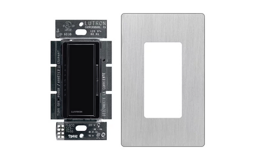 Maestro LED+ Dimmer Switch w/Stainless Steel Wallplate, 150W LED/Single-Pole/Multi-Location, Black (MACL-153M-BLSS)