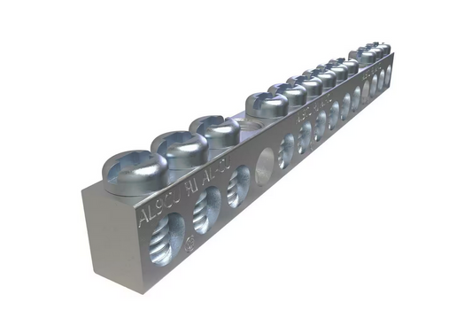 Aluminum Neutral Bar Connector, Dual Rated, Conductor Range 4-14,1 2-Ports, 2-Holes, #10 Bolt, Headed Slot Drive - 91006426849