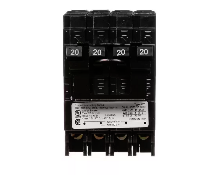 Quadplex One Outer 20 Amp Double-Pole and One Inner 20 Amp Double-Pole-Circuit Breaker - 9404820