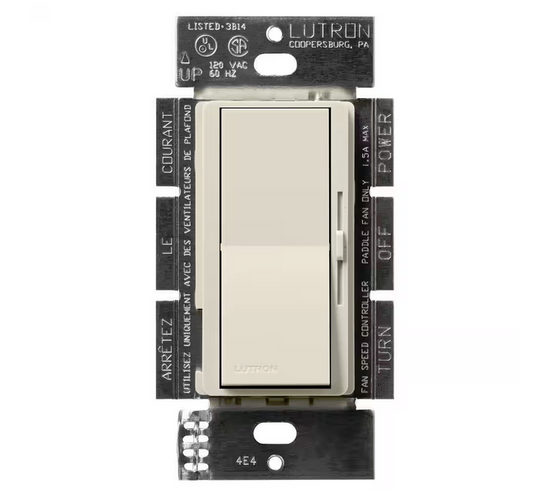Diva 3-Speed Fan Control, Single-Pole/3-Way, 1.5 Amp, Pumice (DVSCFSQ-F-PM) - 91009501010