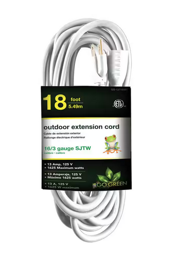 18 ft. 16/3 Heavy Duty Extension Cord, White - 91003011028