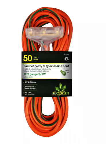 50 ft. 3-Outlet 12/3 Heavy Duty Extension Cord - Orange - 91001473495
