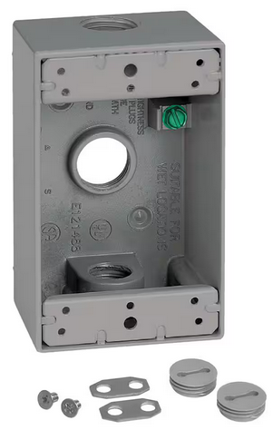 1-Gang Metal Weatherproof Electrical Outlet Box with (3) 1/2 inch Holes, Gray - 91010179213