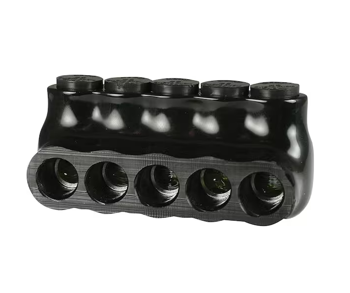 14-2 AWG 5 Port Multi Tap Connector Insulated Single Side Entry Black Bagged - 91003915796