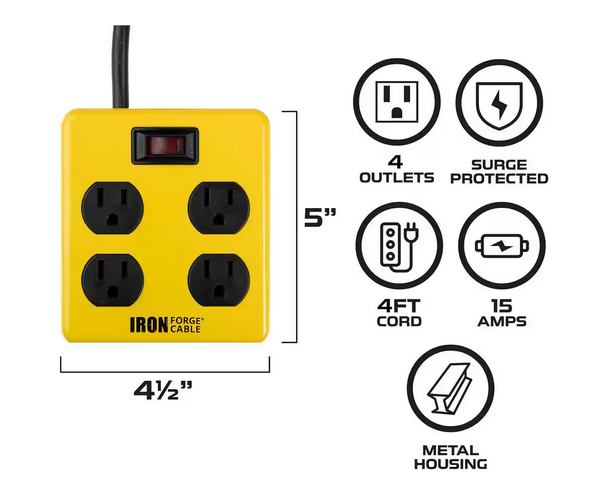 Heavy-Duty 4-Outlets Surge Protector Power Strip with Built-in Circuit Breaker - 4 ft. Extension Cord - 91010524054