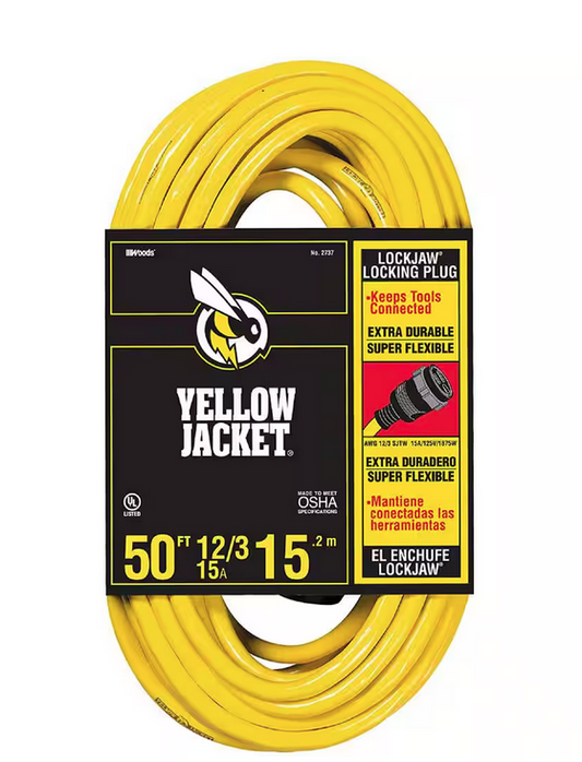 Yellow Jacket 50 ft. 12/3 SJTW Outdoor Lock Jaw Extension Cord - 91000499354