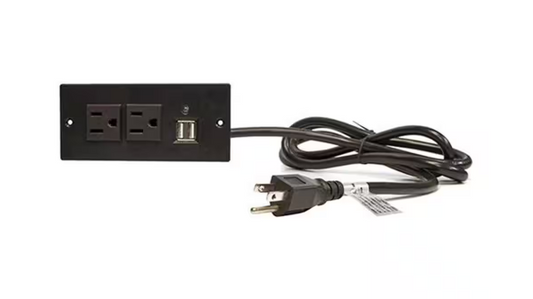 6 ft. Black Power Supply Cord Recess Mount 2-Outlet with 2-USB Charging Ports - 91005425501