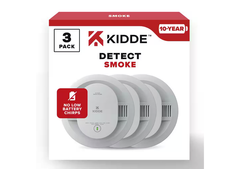 10-Year 3 Pack Battery Powered Smoke Detector with Alarm LED Warning Lights - 91010608814