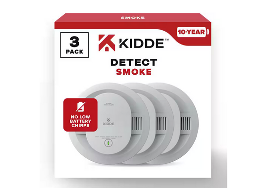 10-Year 3 Pack Battery Powered Smoke Detector with Alarm LED Warning Lights - 91010608814