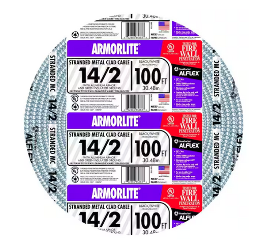 14/2 x 100 ft. Stranded CU MC (Metal Clad) Armorlite Cable - 9711840