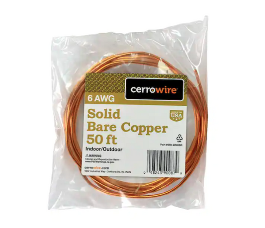 50 ft. 6-Gauge Solid SD Bare Copper Grounding Wire - 91002352605