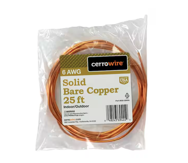 25 ft. 6-Gauge Solid SD Bare Copper Grounding Wire - 9381219