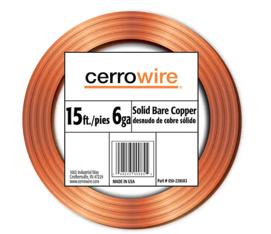 15 ft. 6-Gauge Solid SD Bare Copper Grounding Wire - 91002352613