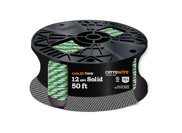 50 ft. 12/3 Black /White /Green Solid Copper THHN Wire - 91000993404