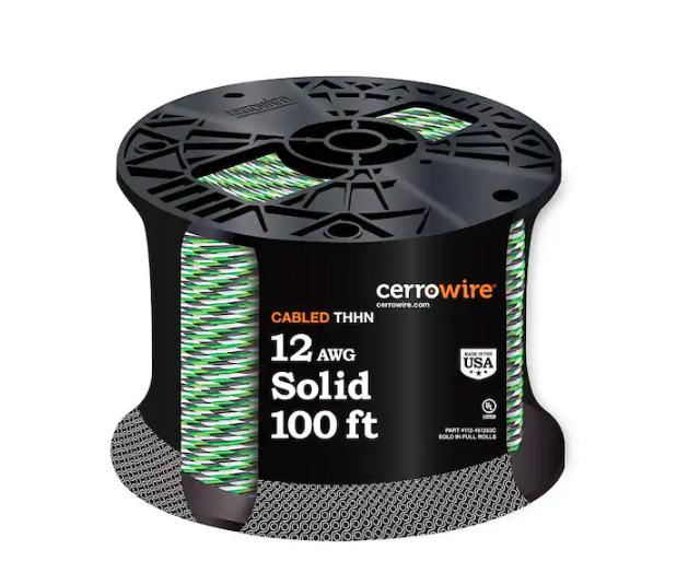 100 ft. 12/3 Black /White /Green Solid Copper THHN Wire - 91000993424