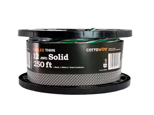 250 ft. 12 Gauge Black /White /Green Solid Copper THHN Wire - 91001465565