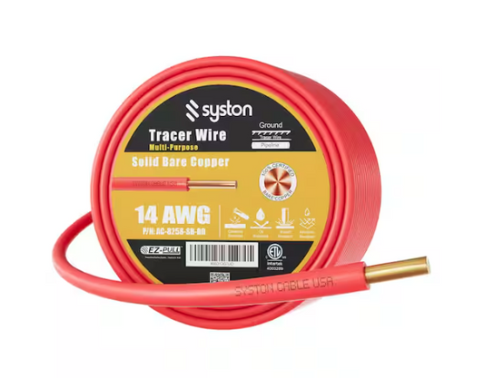 250 ft. Red 14 AWG 600-Volt Solid CU Direct Burial Tracer Wire for Locating Underground Pipes Line - 91012230615