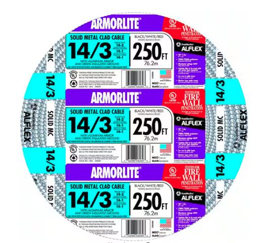 14/3 x 250 ft. Solid CU MC (Metal Clad) Armorlite Cable - 9744666