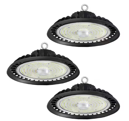 12 in. 600-Watt Equivalent Integrated LED UFO Black High Bay Light 5000K Daylight, Dimmable 0-10-Volt (3Pack) - 91010859678