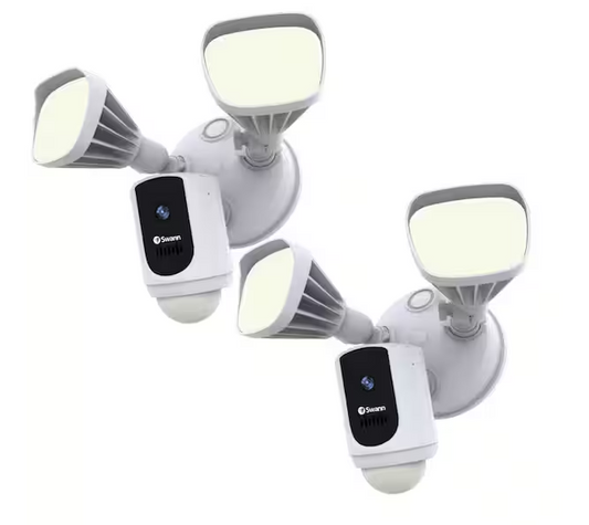 Outdoor Wi-Fi Camera with Motion Activated Floodlight, White (2-Pack)