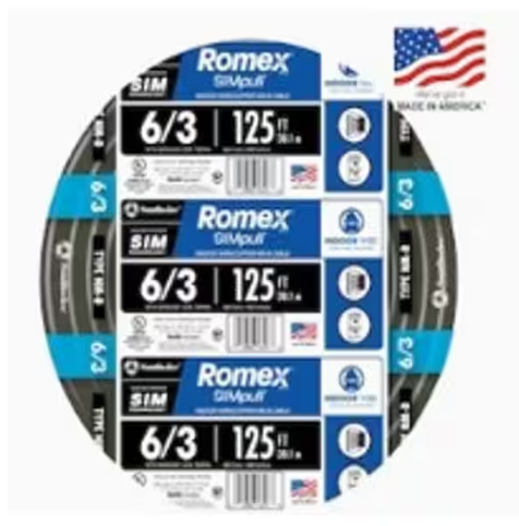 125 ft. 6/3 Black Stranded Romex SIMpull CU NM-B W/G Wire - 9269018