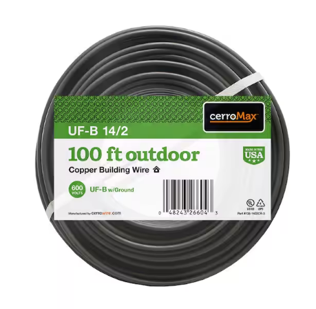 100 ft. 14/2 Gray Solid CerroMax Copper UF-B Cable with Ground Wire - 9853623