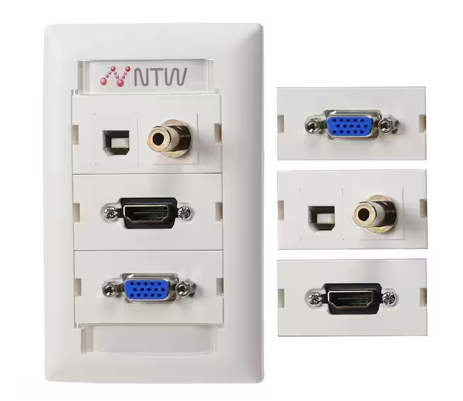 White 1-Gang Audio/Video;VGA;1-HDMI/1-Data/1-Audio, HDMI, Audio, Video, Brush Plate Wall Plate (1-Pack) - 91001860360