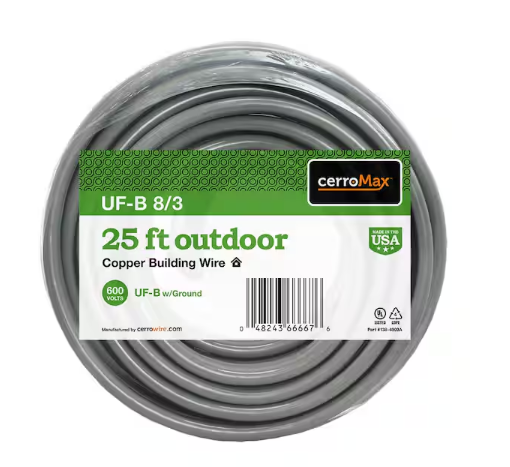 25 ft. 8/3 Gray Stranded CerroMax Copper UF-B Cable with Ground Wire - 91002480974