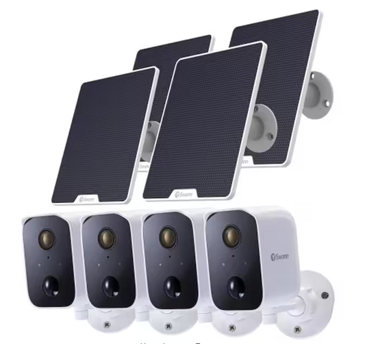 CoreCam Battery Powered Wireless Indoor/Outdoor Smart Home Security Camera with Solar Panel and Mounting Stand (4-Pack) - 91008411854