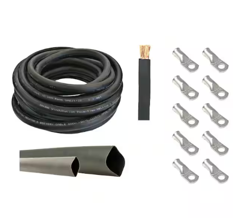 1/0-Gauge 20 ft. Black Welding Cable Kit Includes 10-Pieces of Cable Lugs and 3 ft. Heat Shrink Tubing - 91007488096